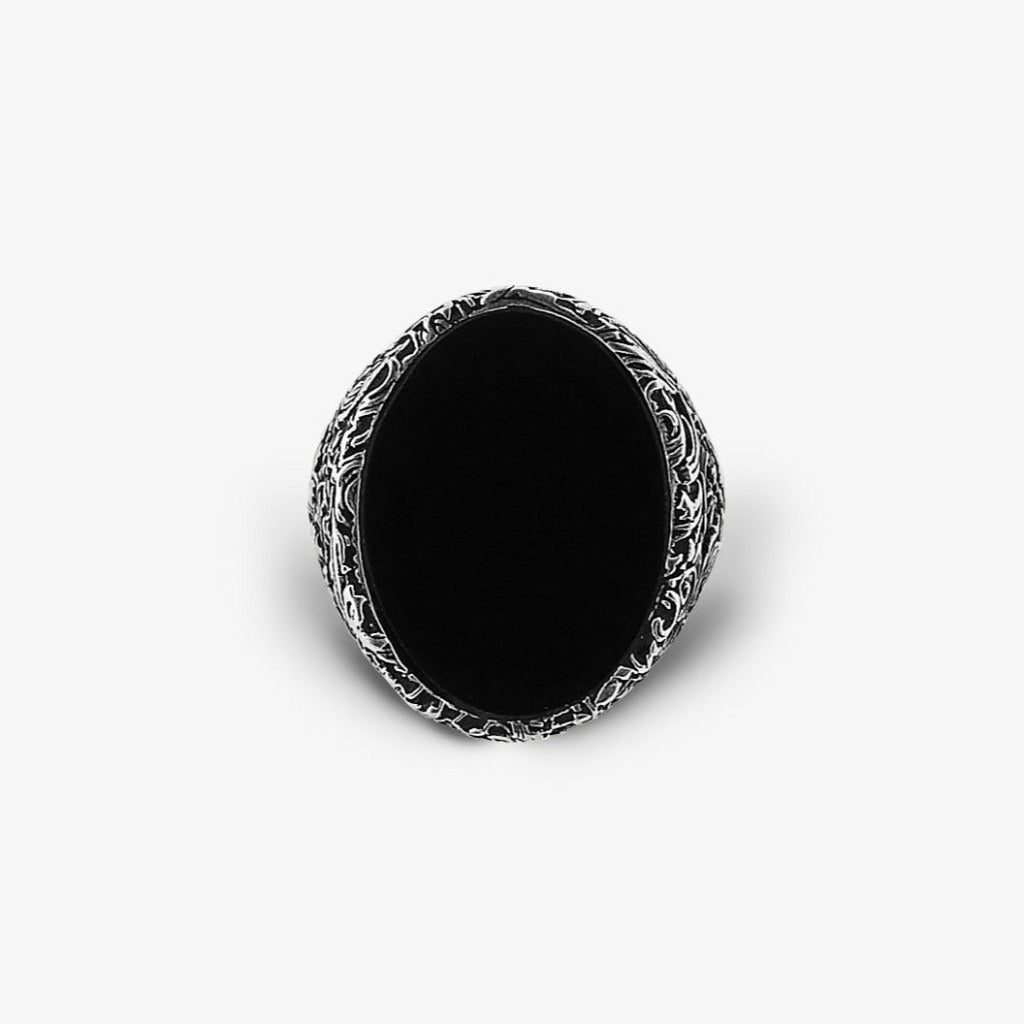 Anello Ovale Damascato Pasta Nera Argento